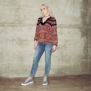 Anthropologie Sanctuary Velvet Collar Aztec Design